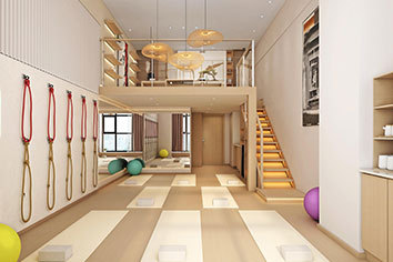 万达瑜伽馆100平米北欧原木风格装建软装成效图